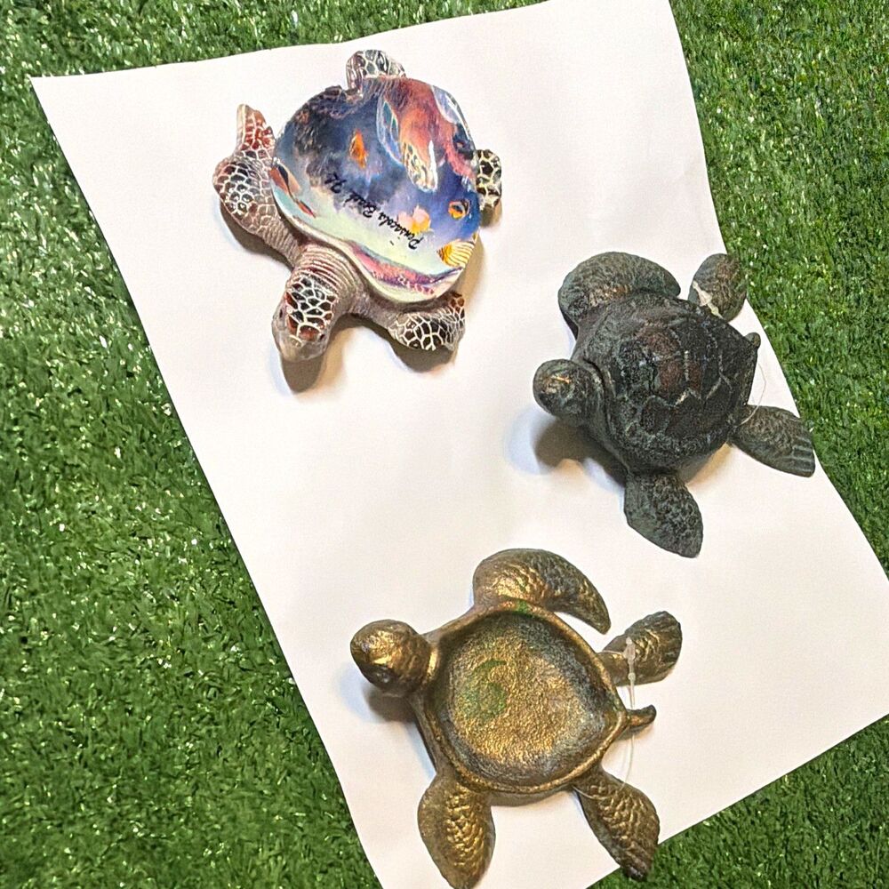 Lot of 3 Metal Turtle Figurines Decorative Collectible Reptile Statues